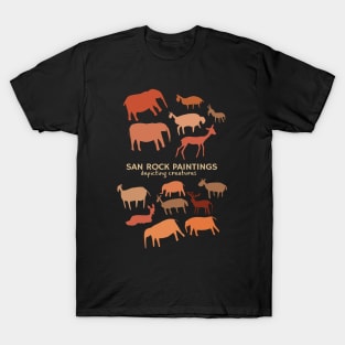 Ancient Art San rock paintings depicting creatures T-Shirt